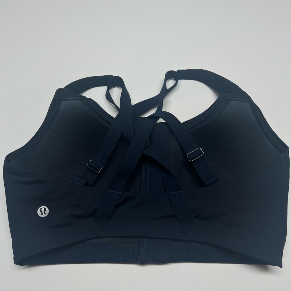 LULULEMON Dark Navy Zip Front Sports Bra Strappy Back Medium Support No Size Tag - Picture 4 of 16